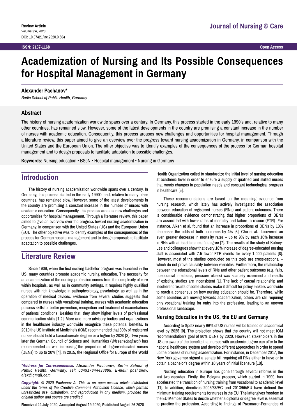 Academization of Nursing and Its Possible Consequences for Hospital Management in Germany