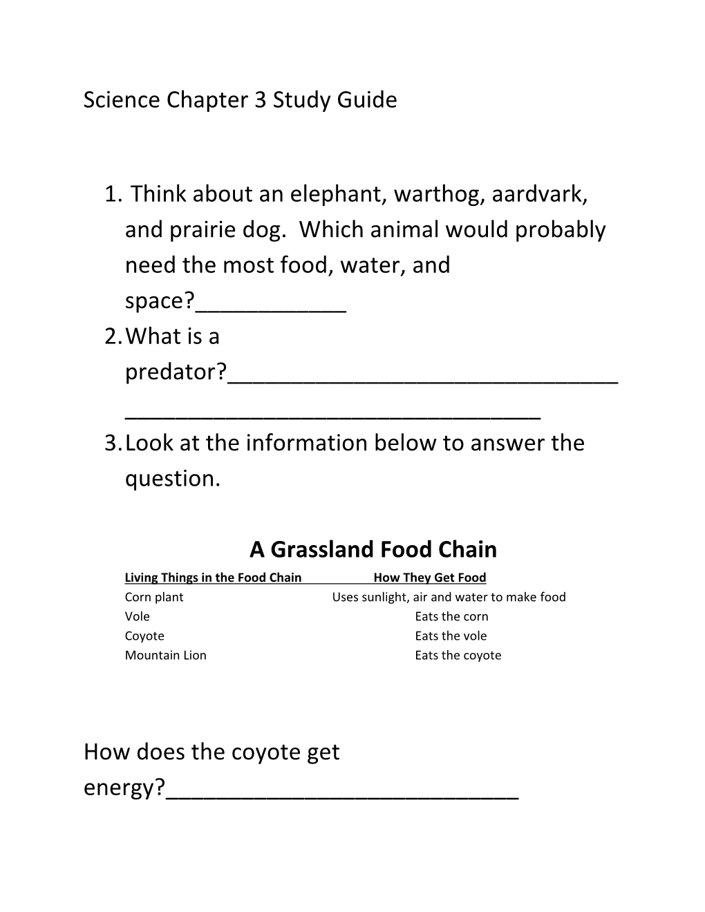 Science Chapter 3 Study Guide 1. Think About an Elephant, Warthog