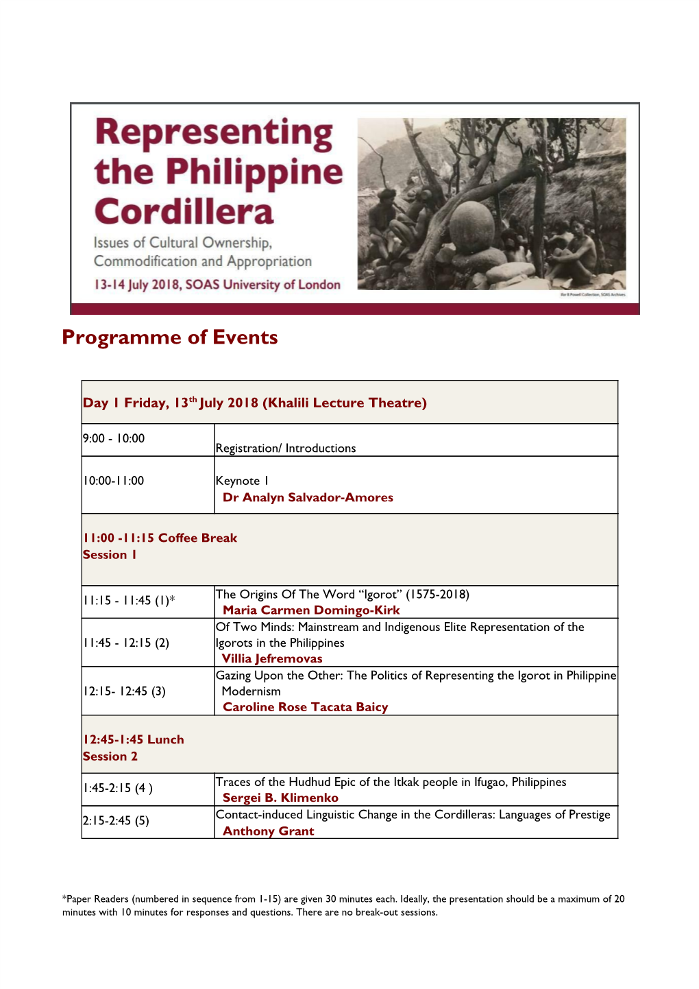 Programme of Events