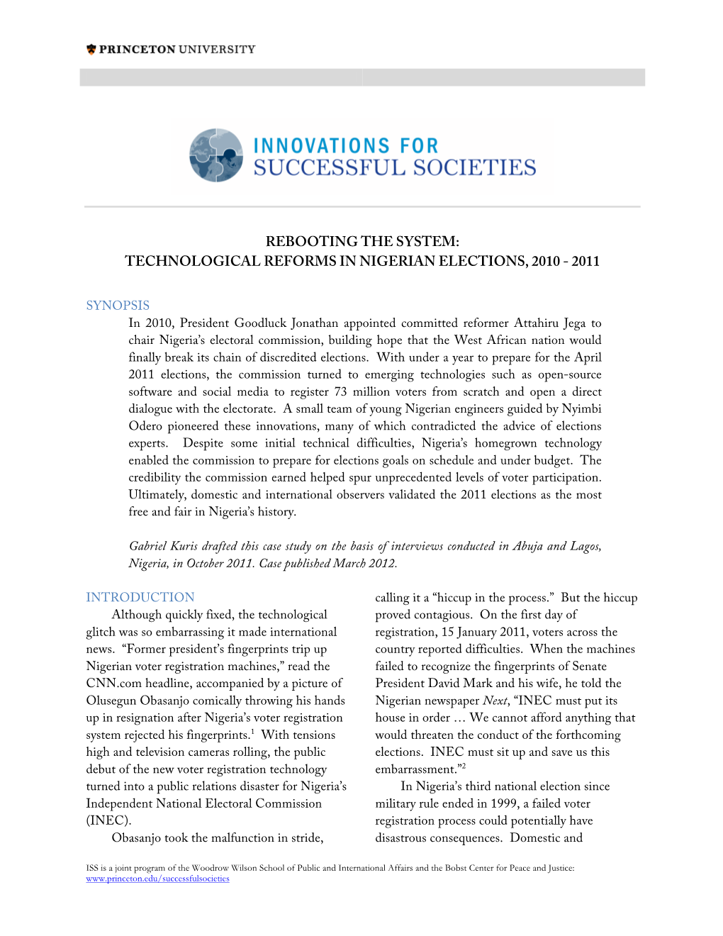 Technological Reforms in Nigerian Elections, 2010 - 2011