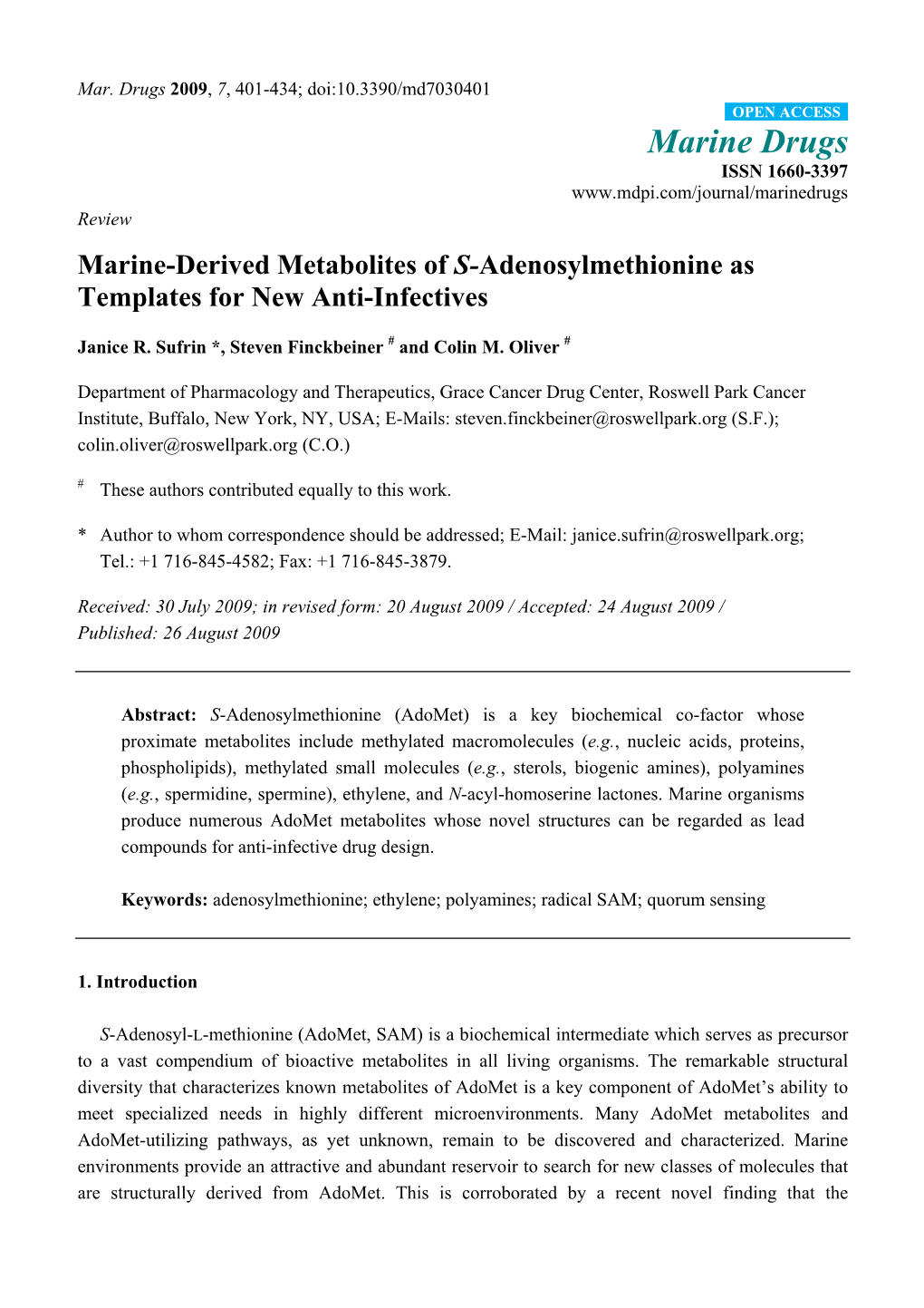 Marine-Derived Metabolites of S-Adenosylmethionine As Templates for New Anti-Infectives