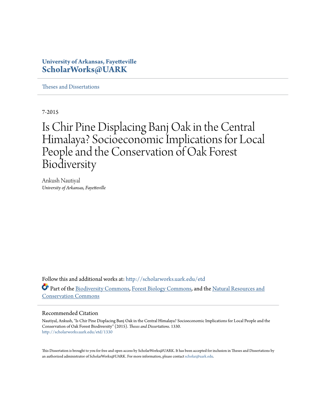 Is Chir Pine Displacing Banj Oak in the Central Himalaya?