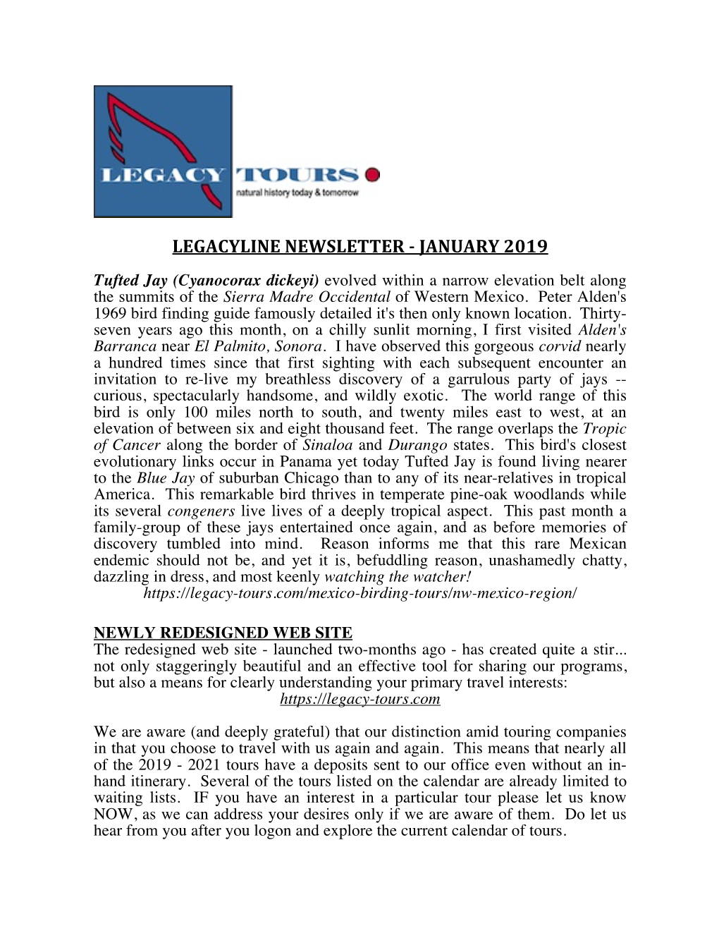 Legacyline Newsletter - January 2019