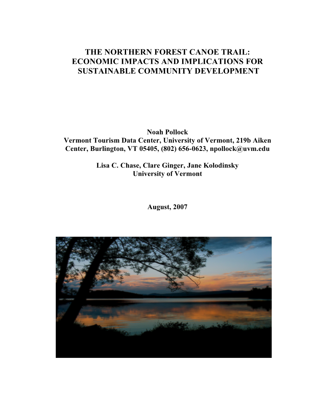 The Northern Forest Canoe Trail: Economic Impacts and Implications for Sustainable Community Development