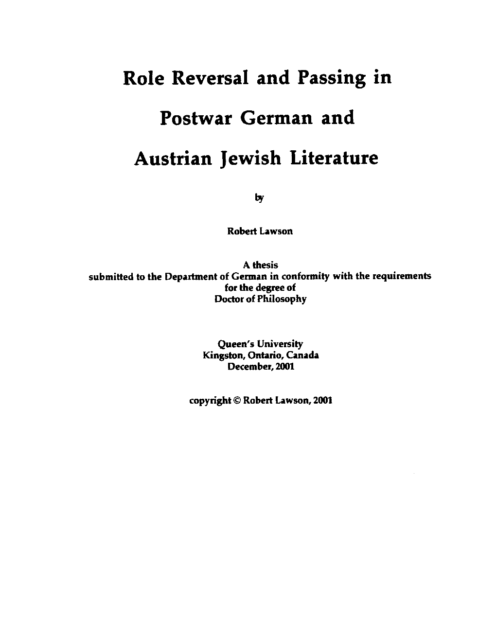 Role Reversa1 and Passing in Postwar German and Austrian Jewish Literature