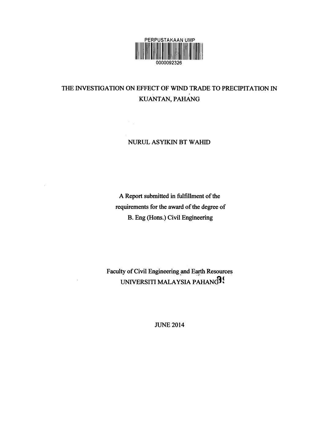 The Investigation on Effect of Wind Trade to Precipitation in Kuantan, Pahang