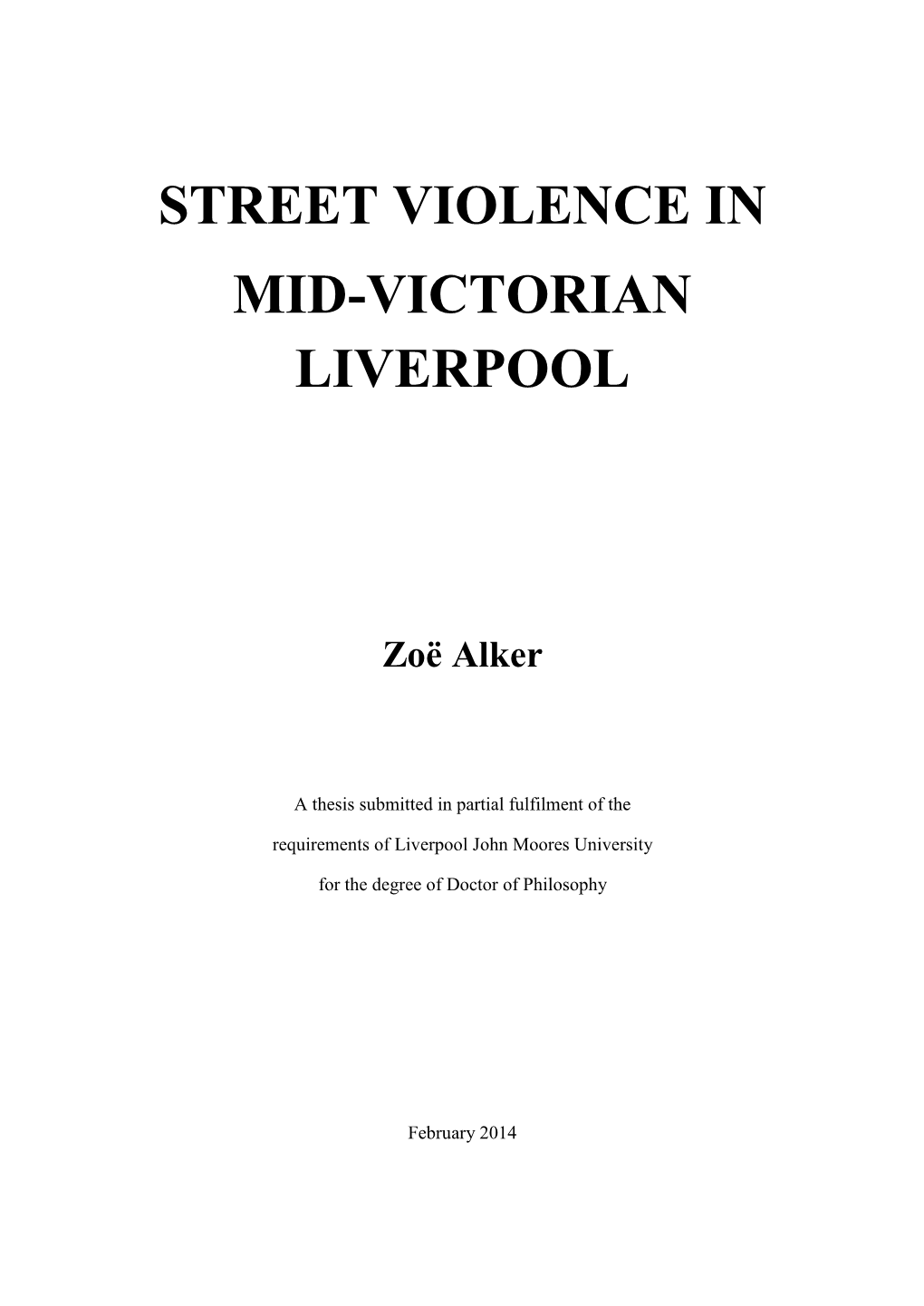 Street Violence in Mid-Victorian Liverpool