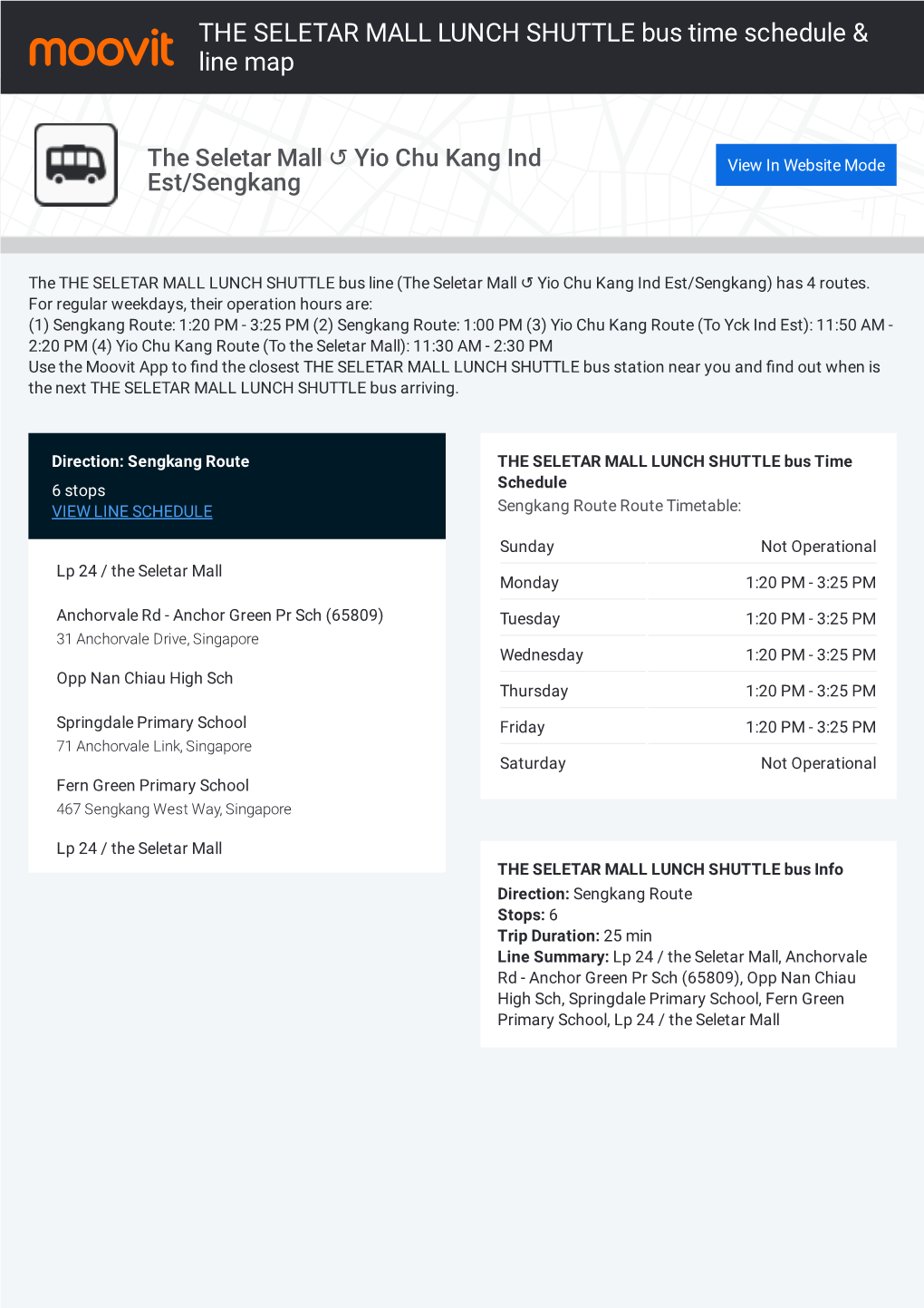 THE SELETAR MALL LUNCH SHUTTLE Bus Time Schedule & Line