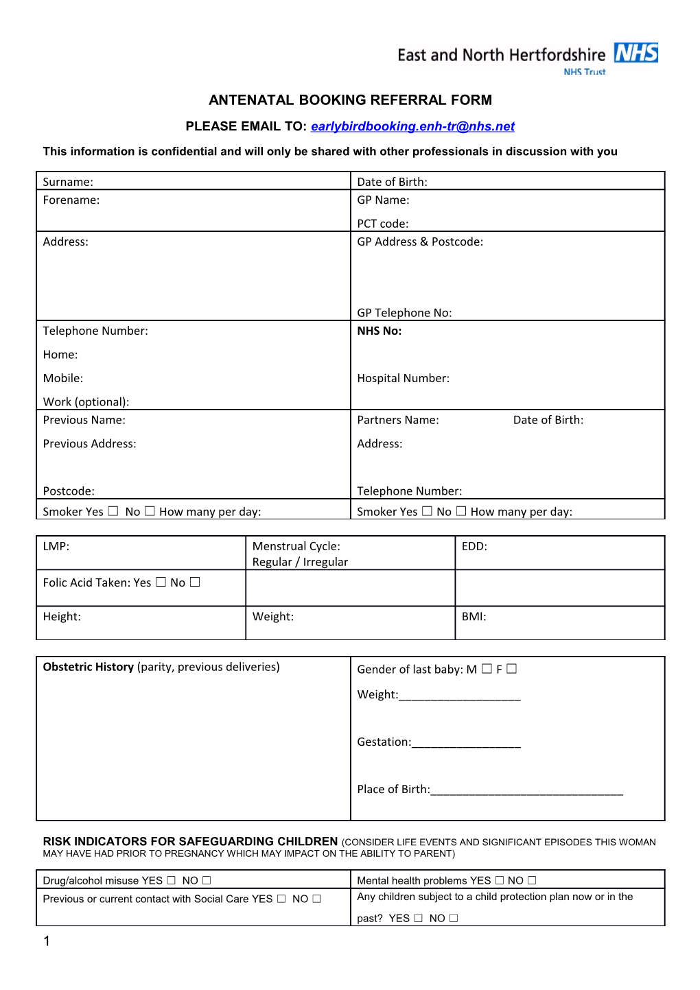 Antenatal Booking Referral Form