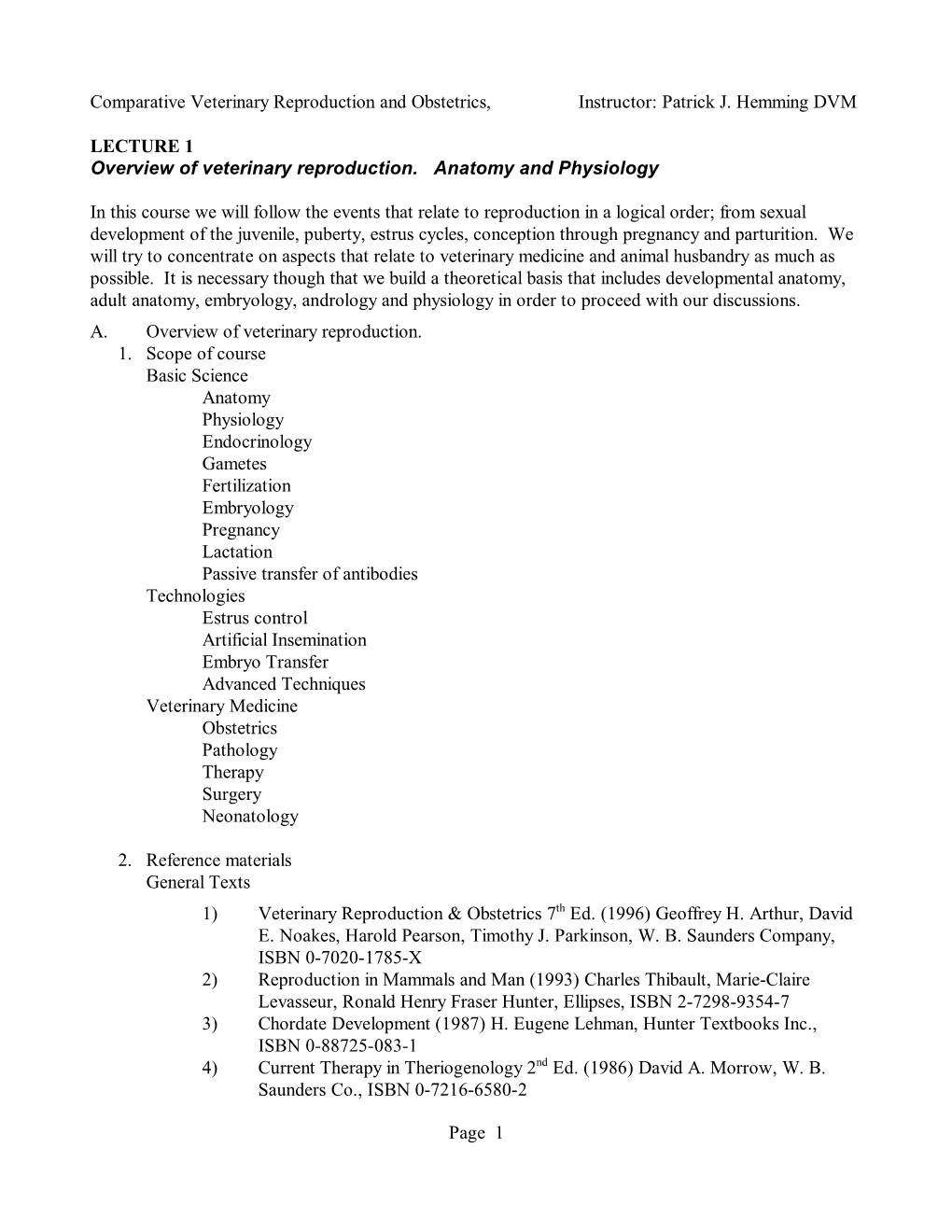 Comparative Veterinary Reproduction and Obstetrics, Instructor: Patrick J