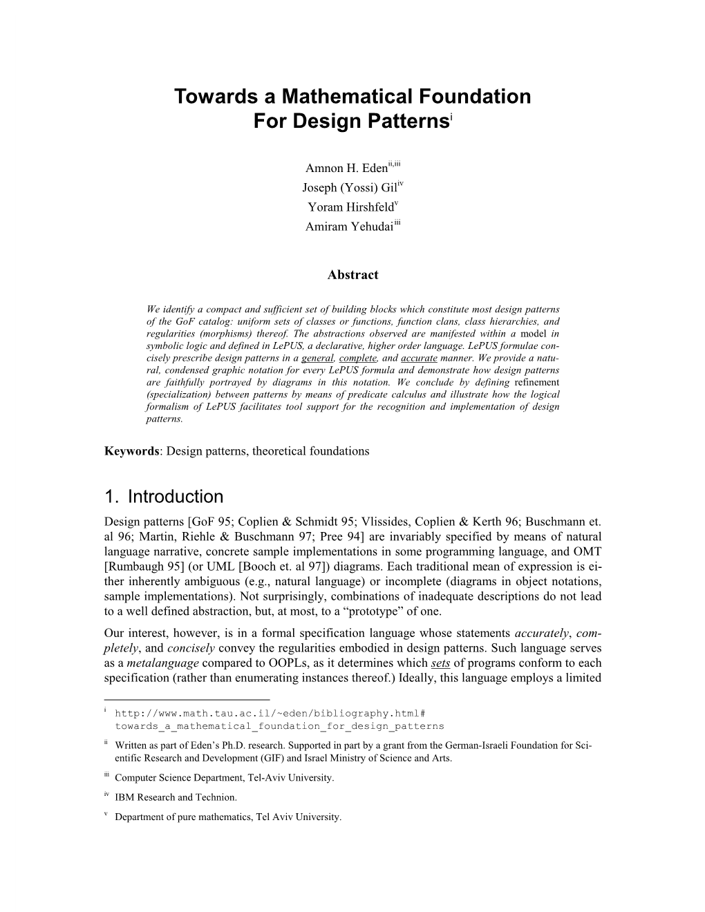 Towards a Mathematical Foundation for Design Patternsi