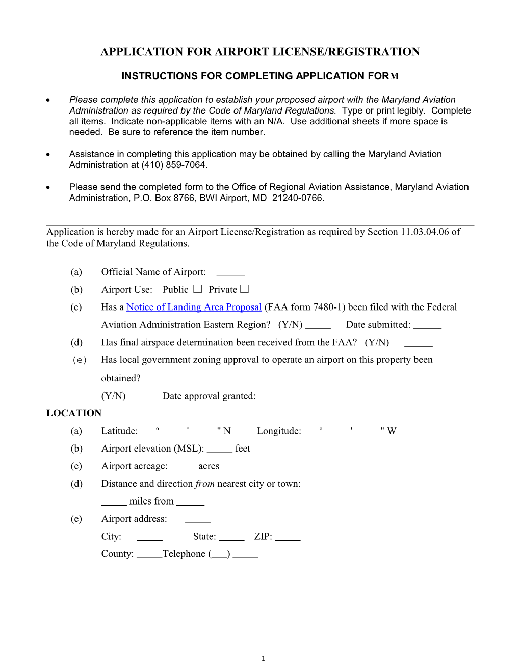 Application for Airport License/Registration