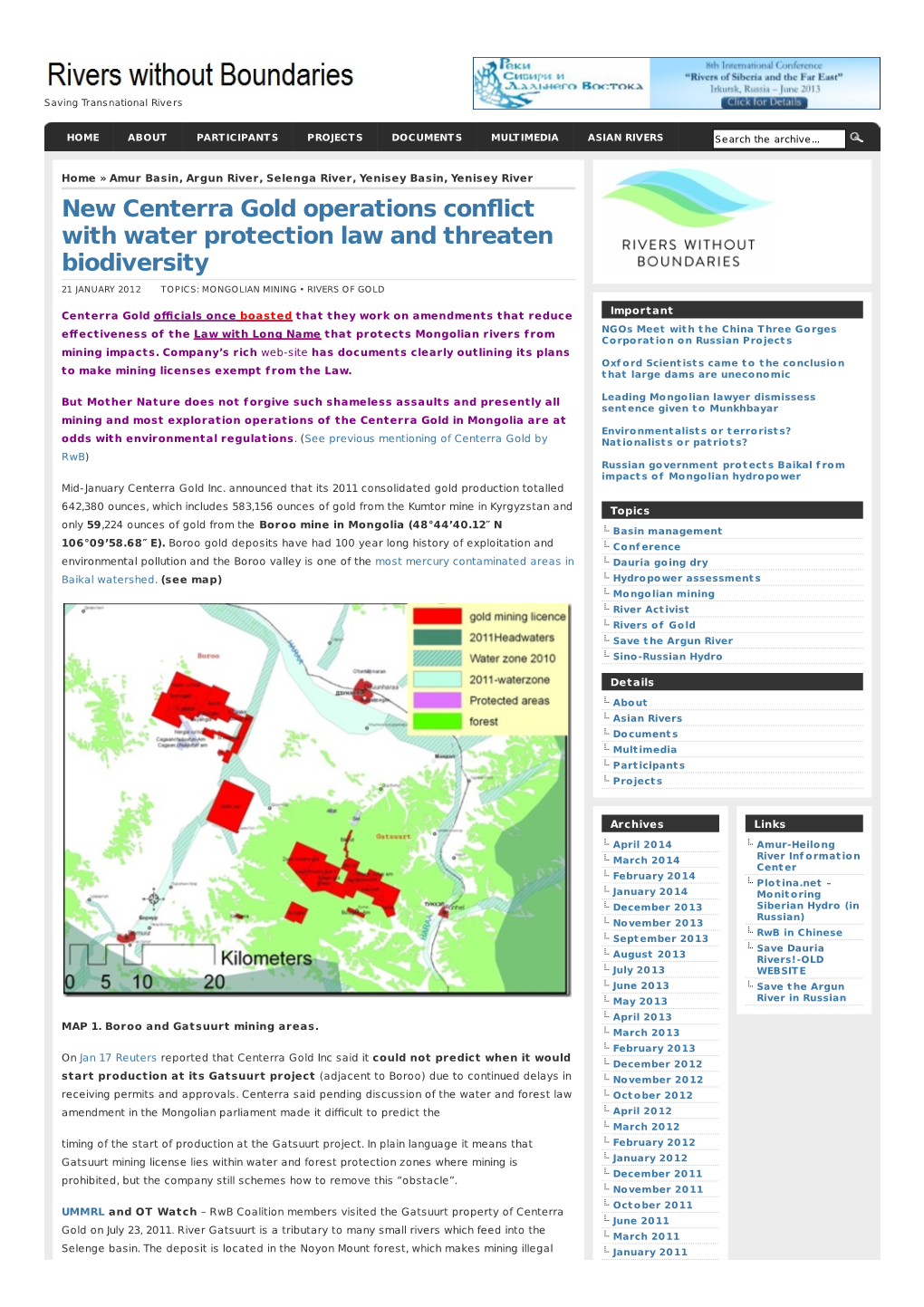 New Centerra Gold Operations Conflict with Water Protection Law And