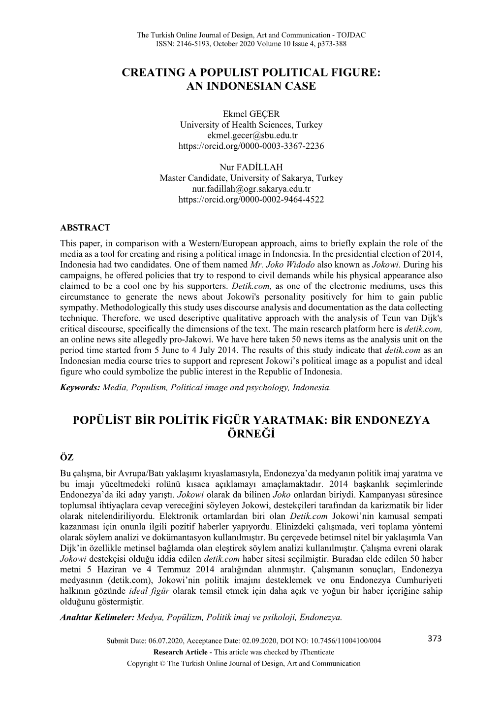 Creating a Populist Political Figure: an Indonesian Case