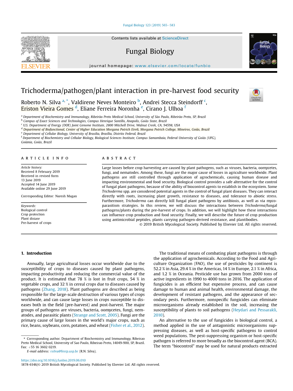 Trichoderma/Pathogen/Plant Interaction in Pre-Harvest Food Security