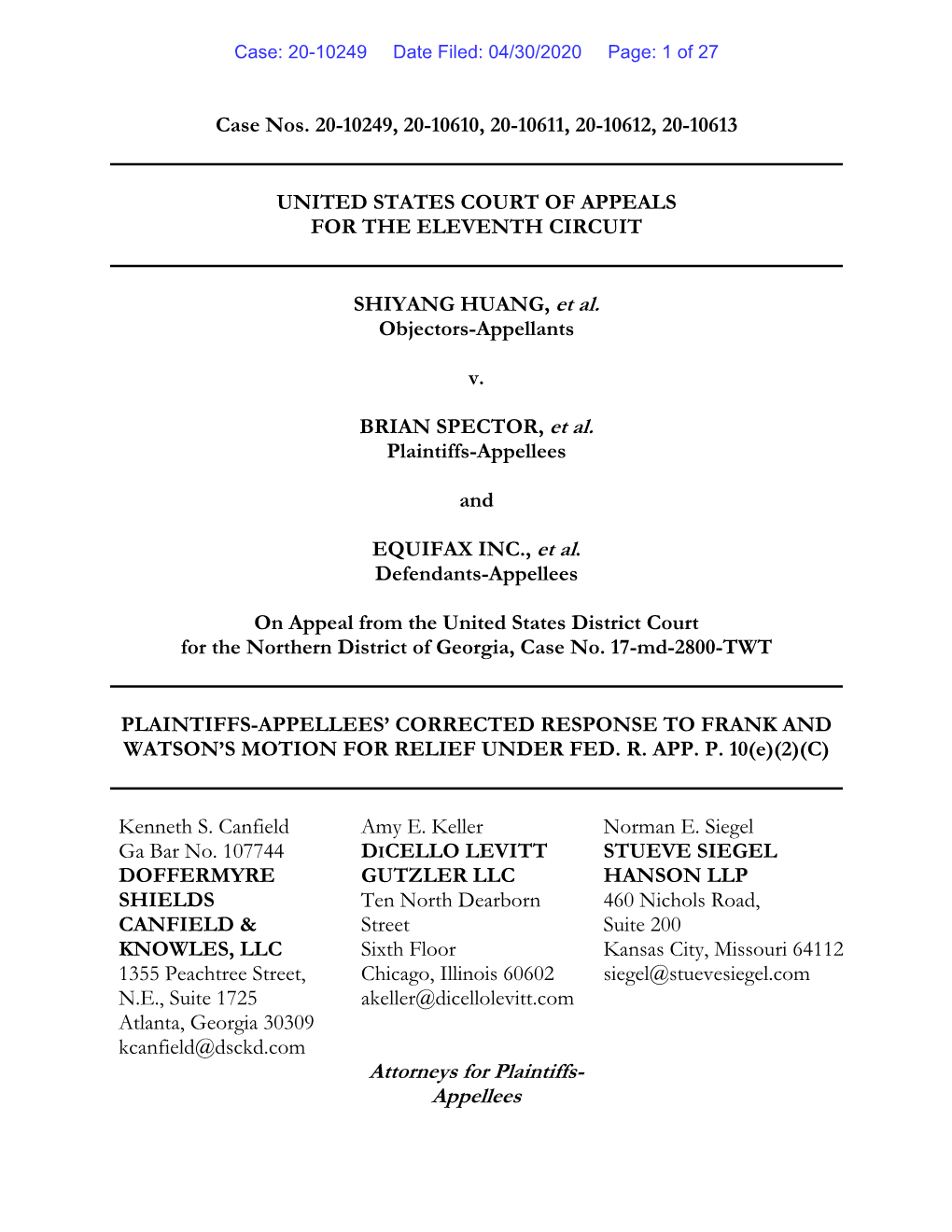 Attorneys for Plaintiffs- Appellees Case: 20-10249 Date Filed: 04/30/2020 Page: 2 of 27 Case Nos