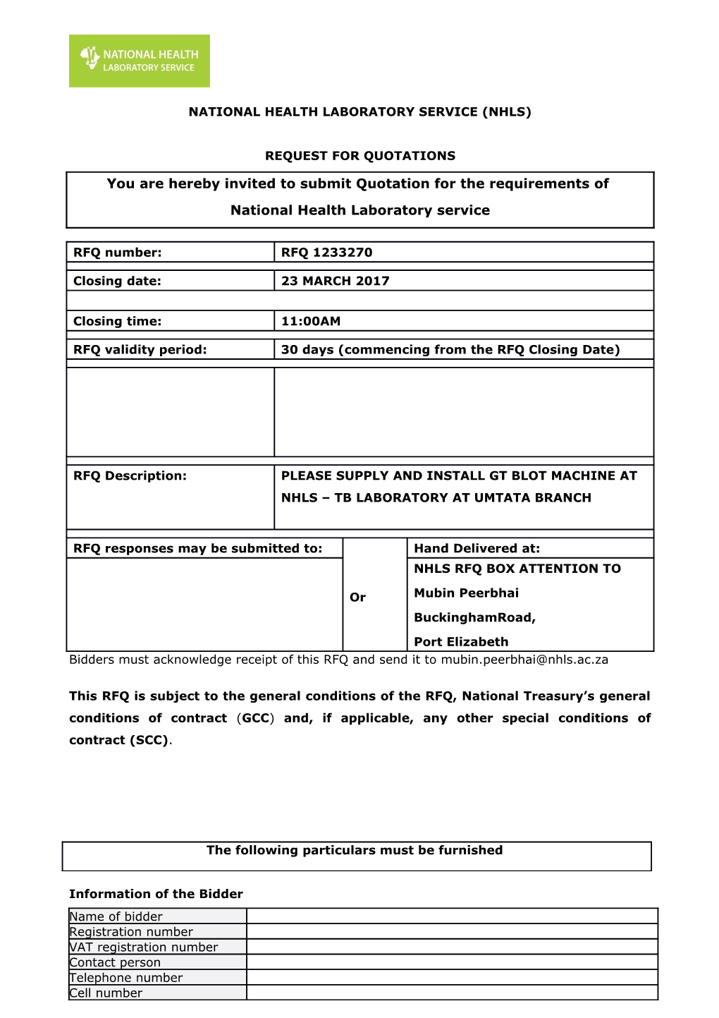 National Health Laboratory Service (Nhls) s1