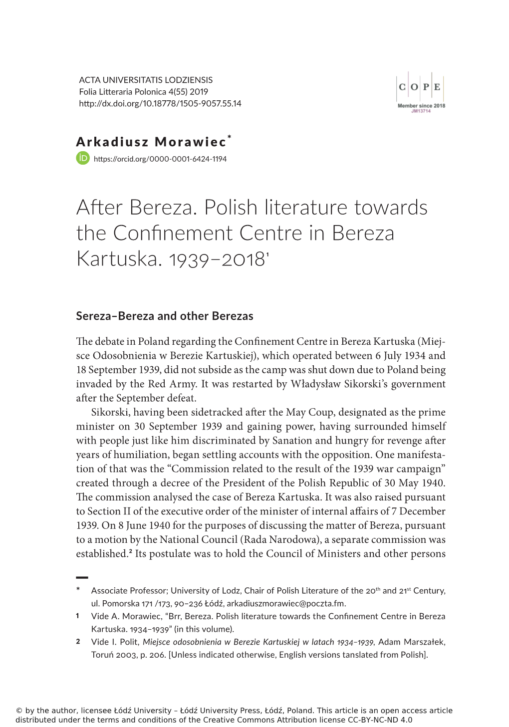 After Bereza. Polish Literature Towards the Confinement Centre in Bereza Kartuska