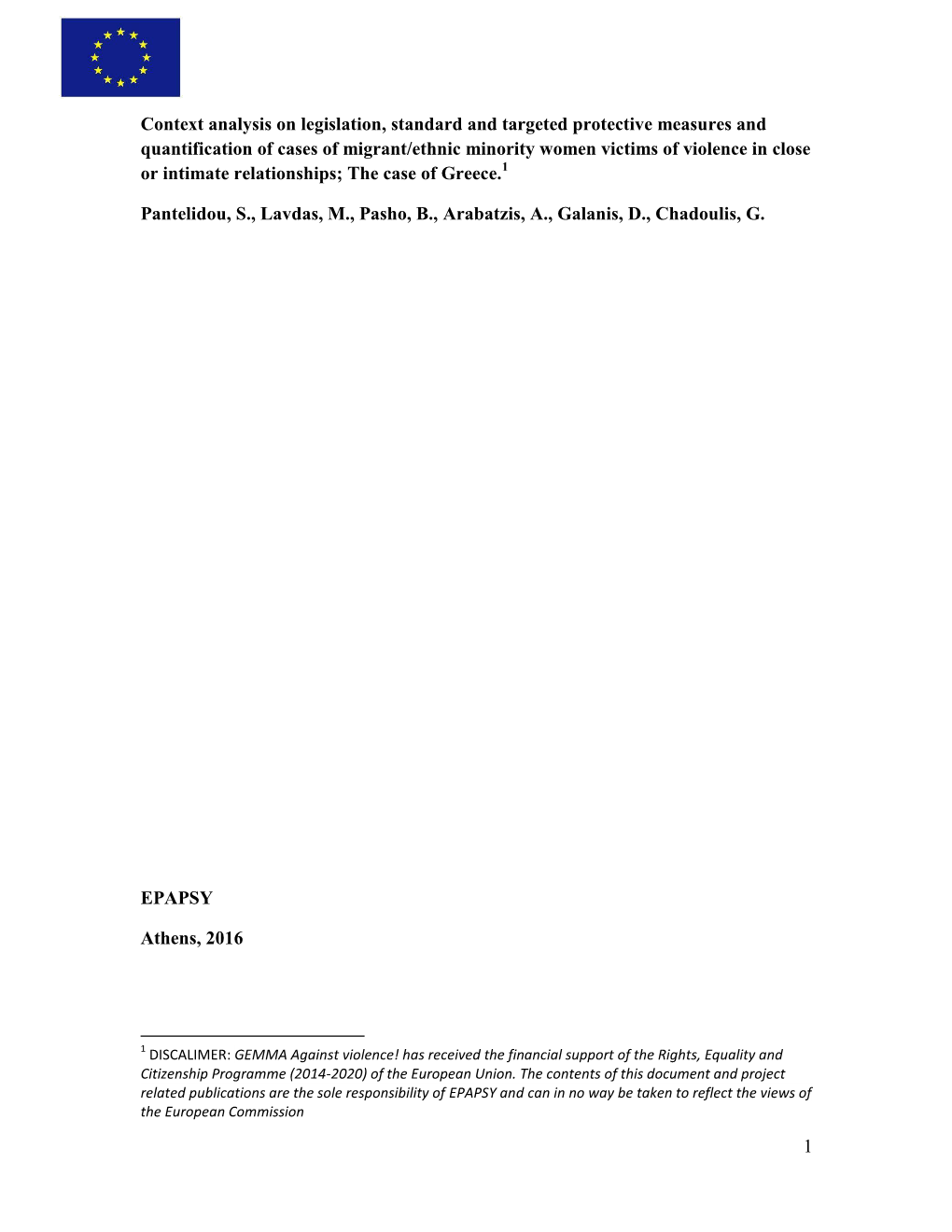 1 Context Analysis on Legislation, Standard and Targeted Protective Measures and Quantification of Cases of Migrant/Ethnic Minor