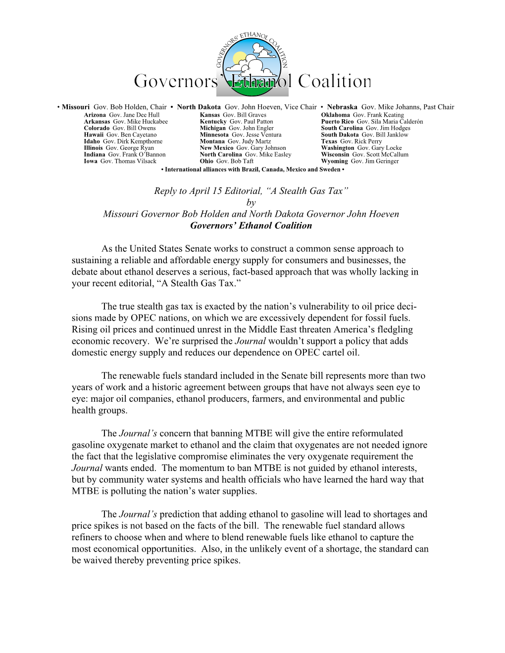 Governors' Ethanol Coalition