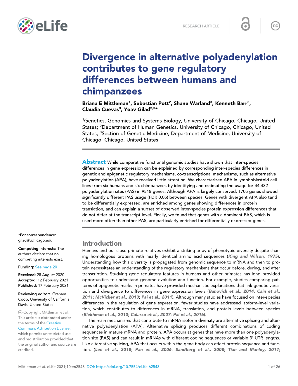 Divergence in Alternative Polyadenylation Contributes to Gene