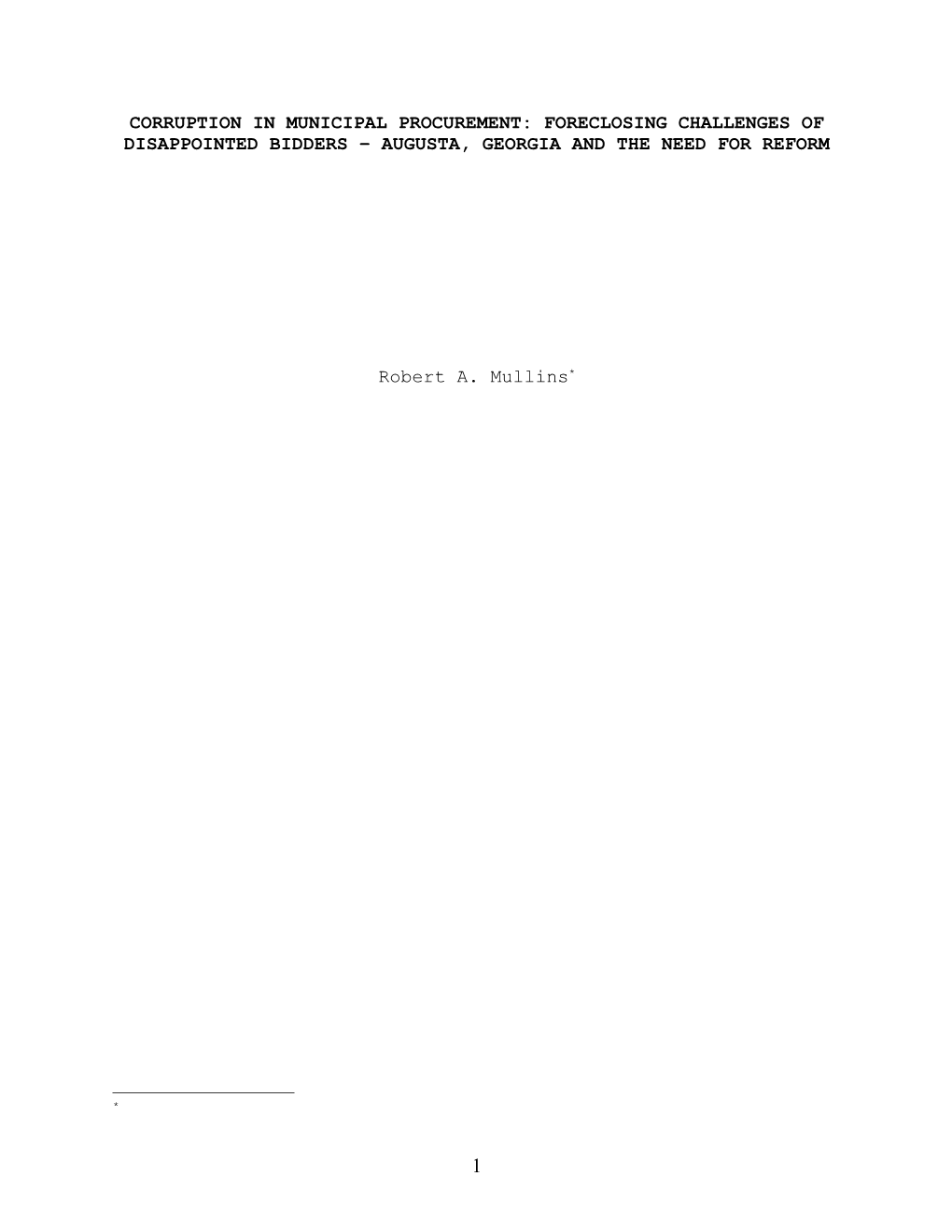 Corruption in Municipal Procurement: Foreclosing Challenges of Disappointed Bidders Augusta