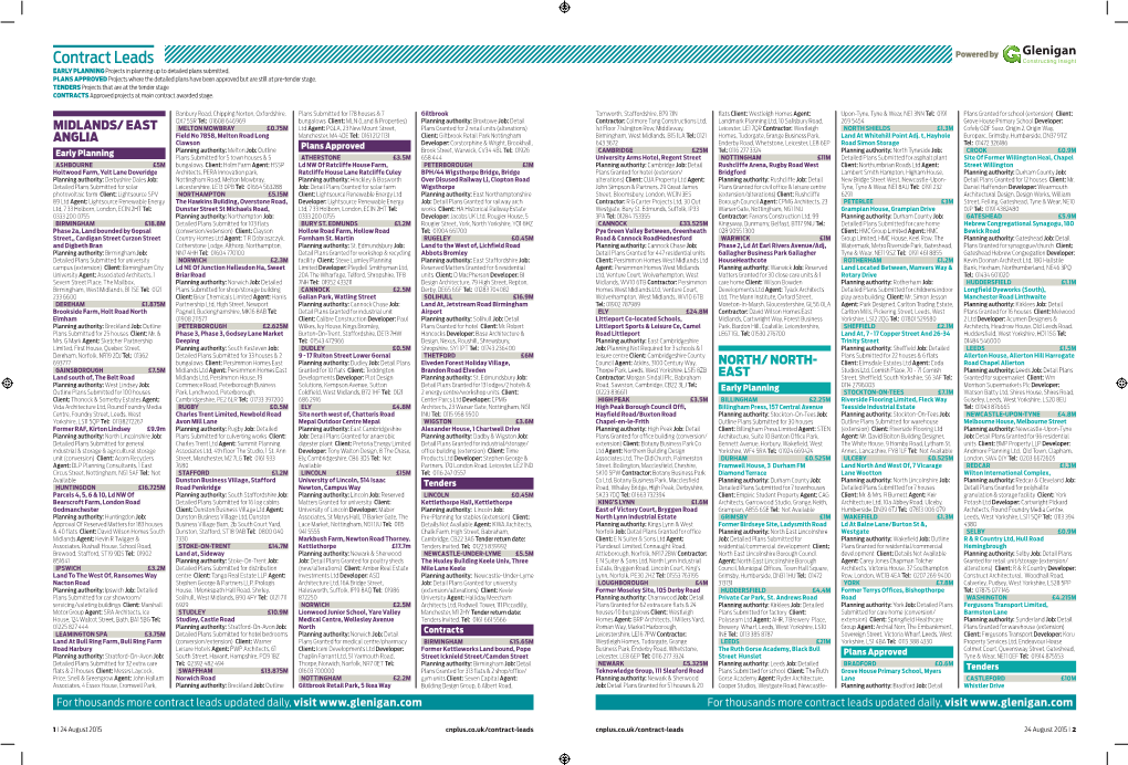 Contract Leads Powered by EARLY PLANNING Projects in Planning up to Detailed Plans Submitted