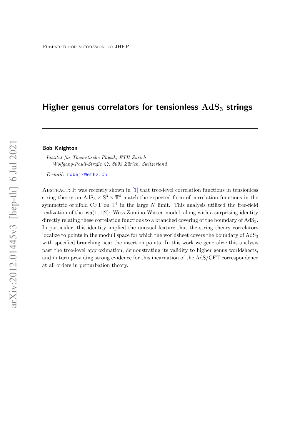 Higher Genus Correlators for Tensionless Ads3 Strings