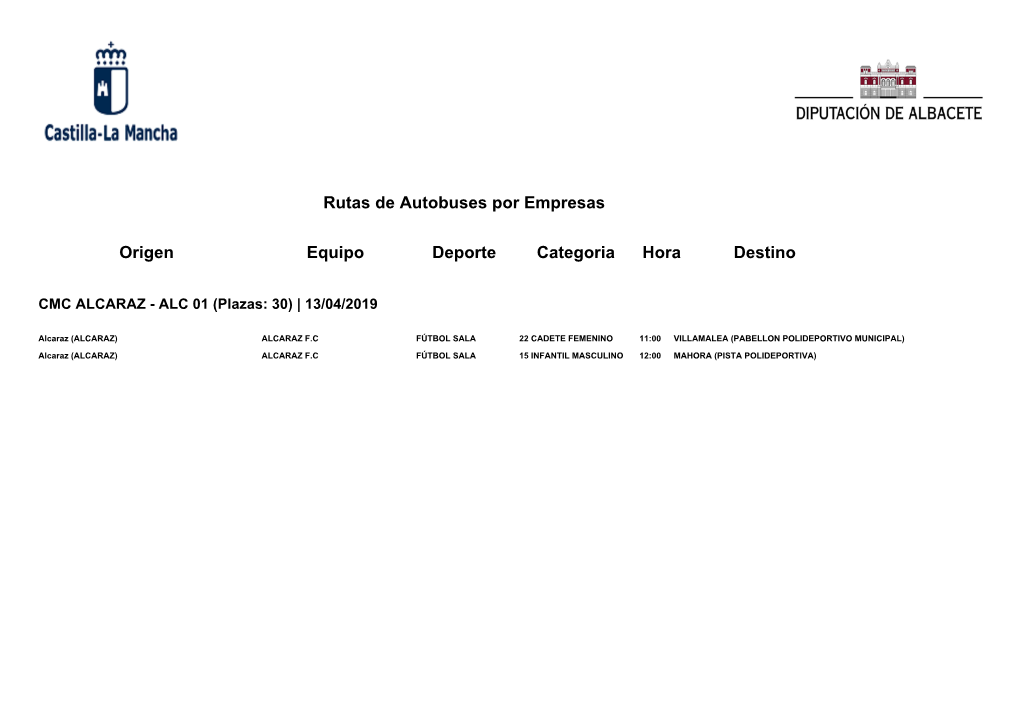 Rutas De Autobuses Por Empresas Origen Equipo Deporte Categoria