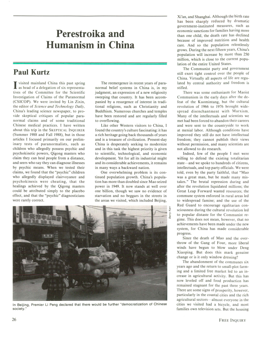 Perestroika and Humanism in China