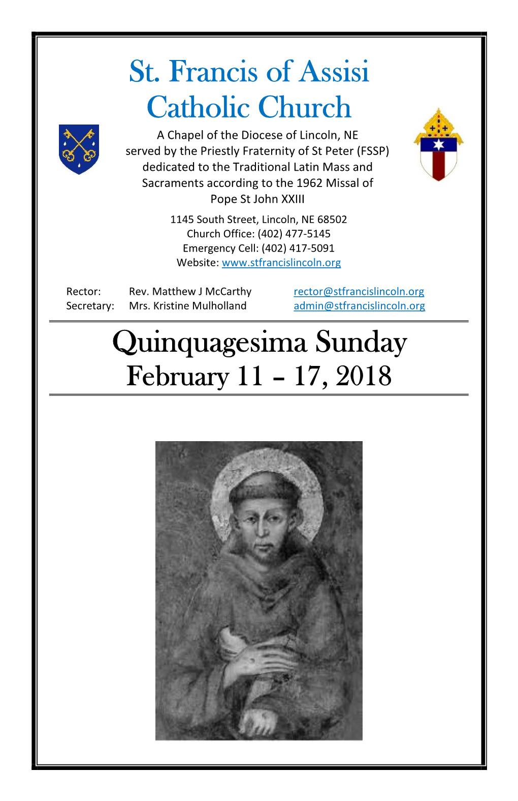 St. Francis of Assisi Catholic Church Quinquagesima Sunday