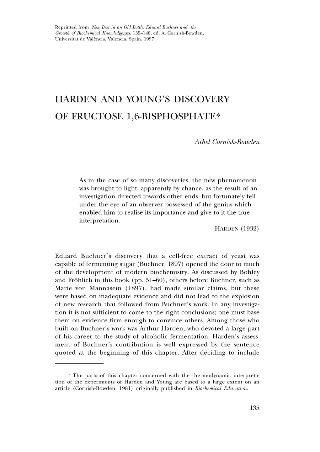 Harden and Young's Discovery of Fructose 1,6