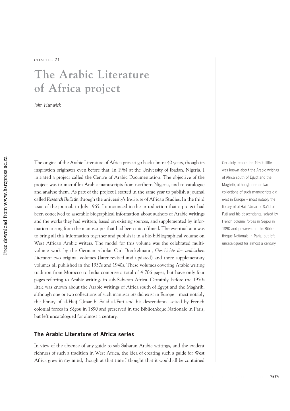 The Arabic Literature of Africa Project