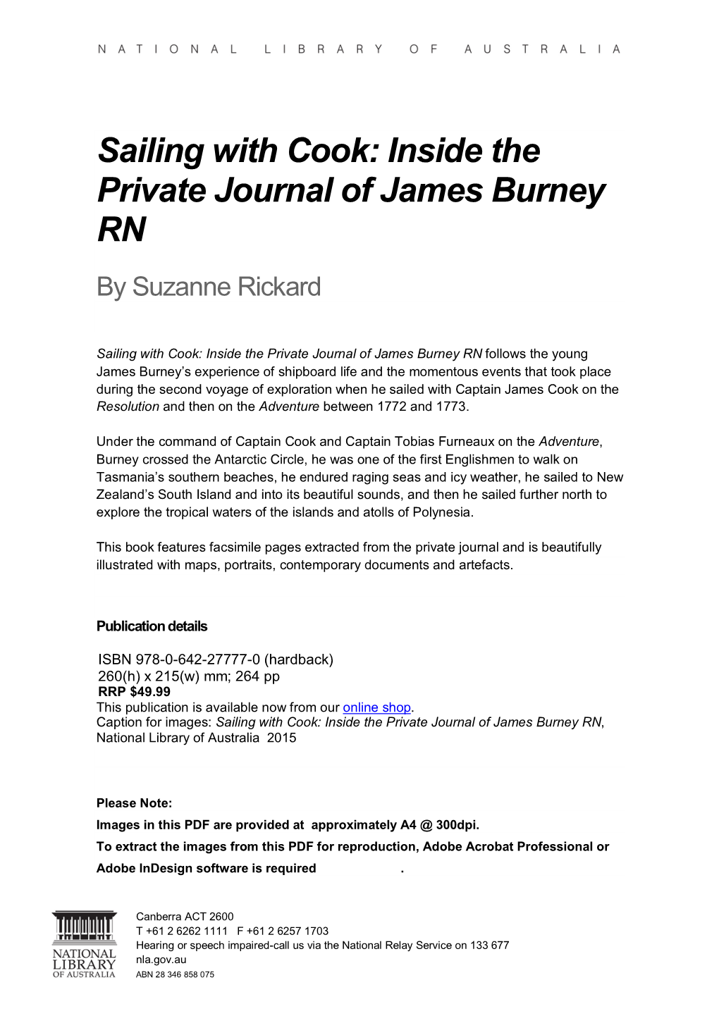 Sailing with Cook: Inside the Private Journal of James Burney RN by Suzanne Rickard