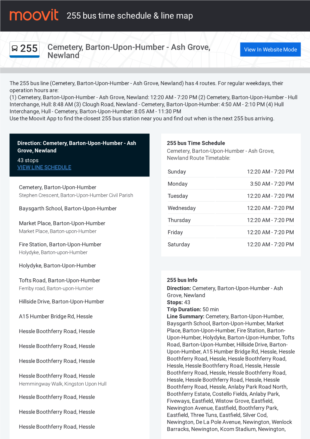 255 Bus Time Schedule & Line Route