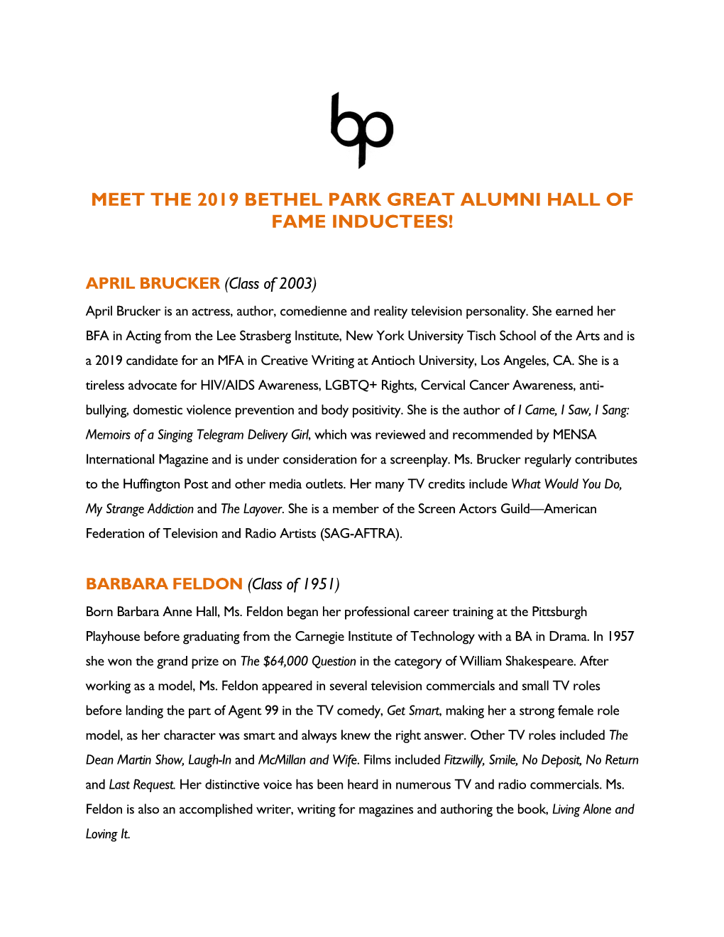 Meet the 2019 Bethel Park Great Alumni Hall of Fame Inductees!