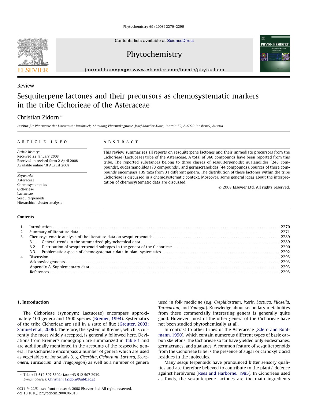 Sesquiterpene Lactones and Their Precursors As Chemosystematic Markers in the Tribe Cichorieae of the Asteraceae