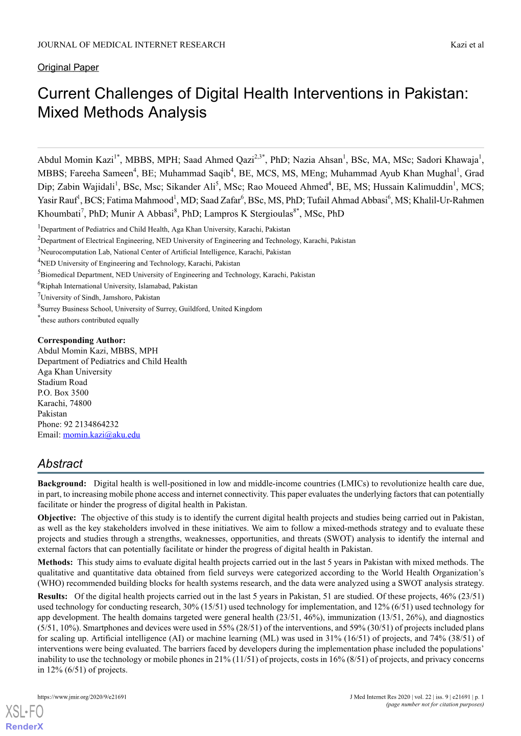 Current Challenges of Digital Health Interventions in Pakistan: Mixed Methods Analysis