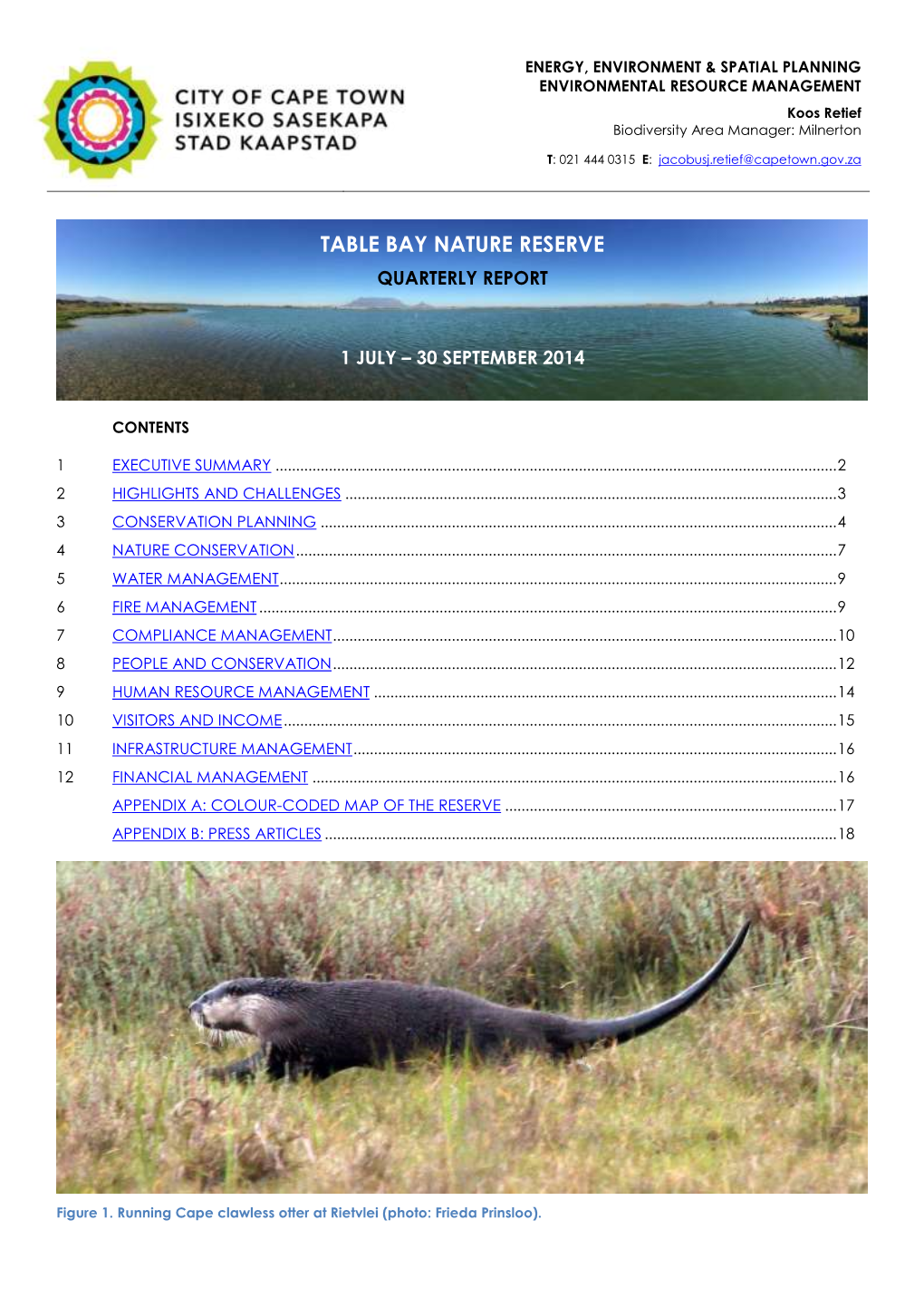 Table Bay Nature Reserve Quarterly Report