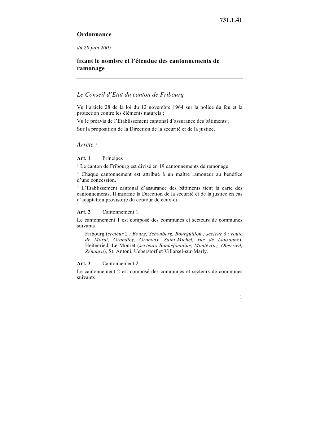 Ordonnance Du 28 Juin 2005 Fixant Le Nombre Et L'étendue Des