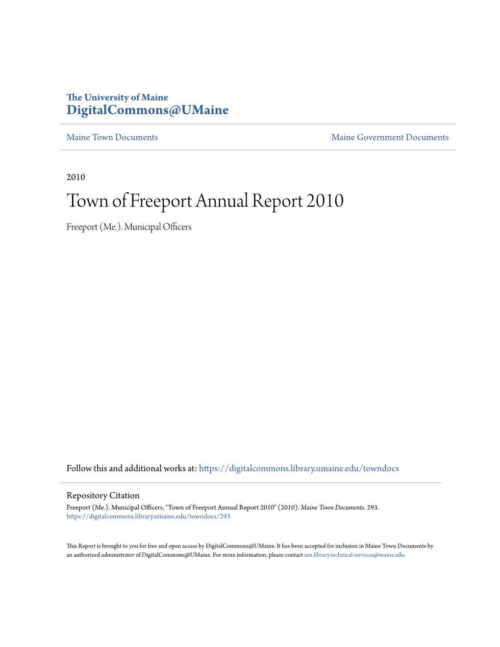 Town of Freeport Annual Report 2010 Freeport (Me.)