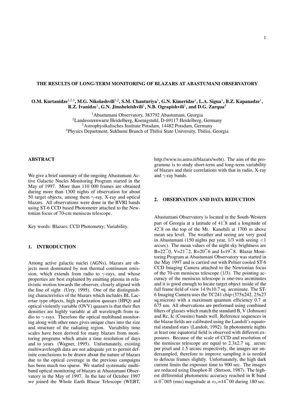 1 the Results of Long-Term Monitoring of Blazars At