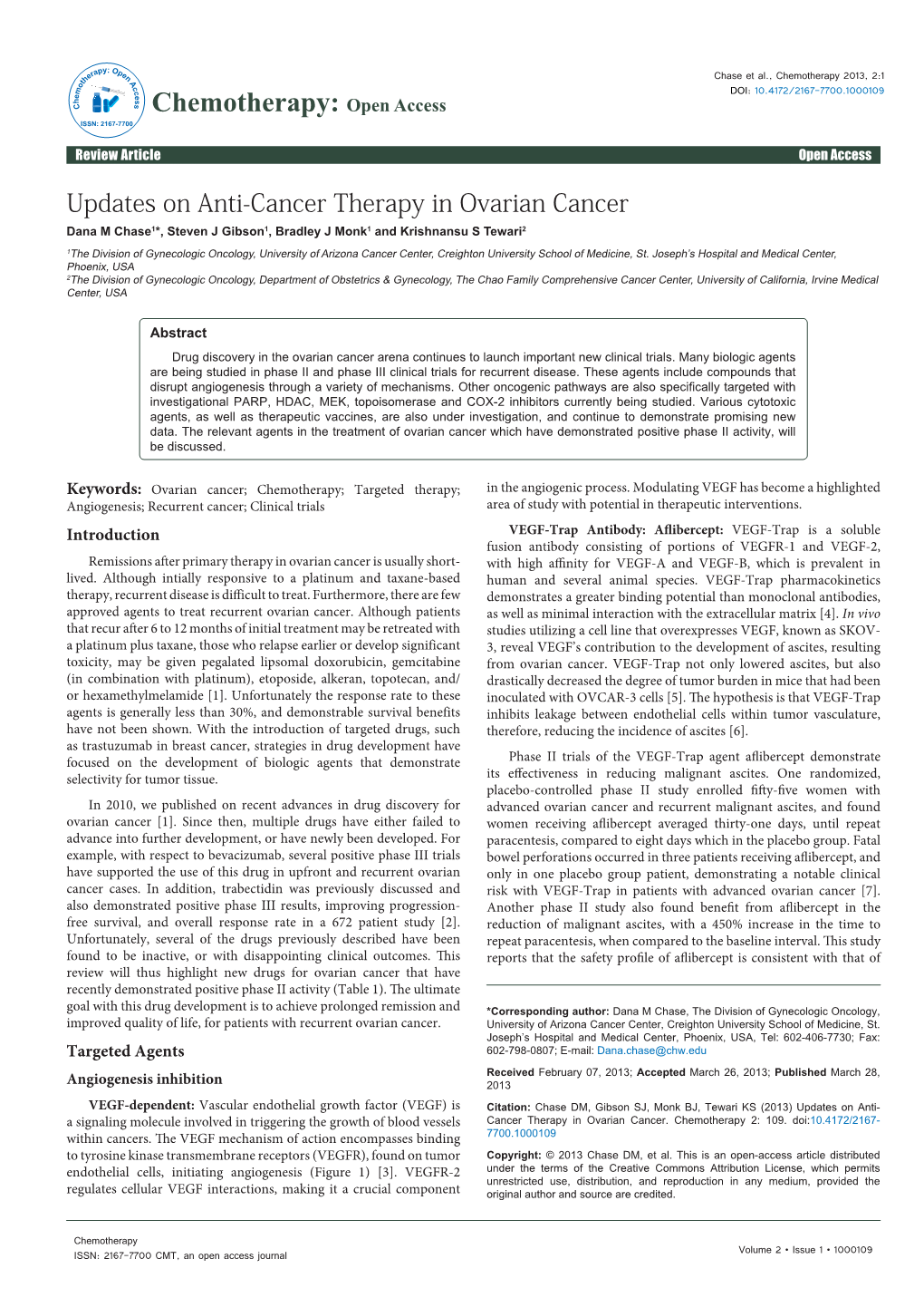 Updates on Anti-Cancer Therapy in Ovarian Cancer