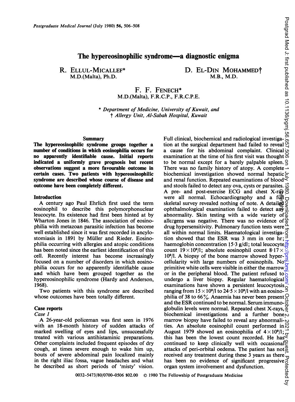 The Hypereosinophilic Syndrome-A Diagnostic Enigma R