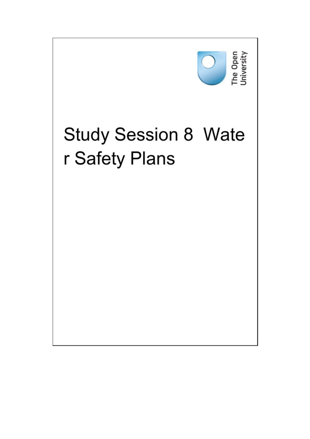 Study Session 8 Water Safety Plans