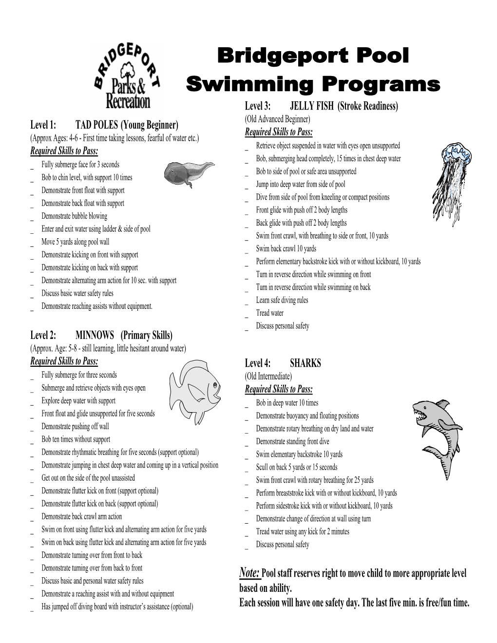 Swimming Lessons Information Sheet