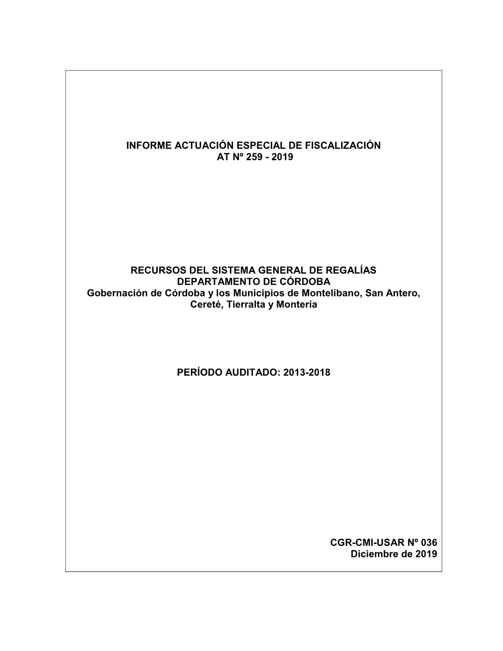 Informe Actuación Especial De Fiscalización at Nº 259 - 2019