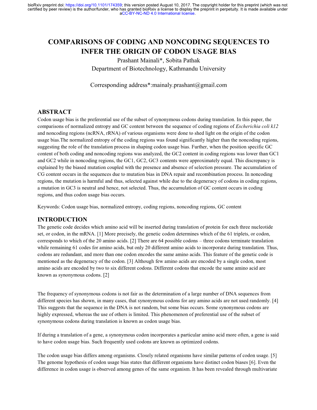 Comparisons of Coding and Noncoding Sequences to Infer The