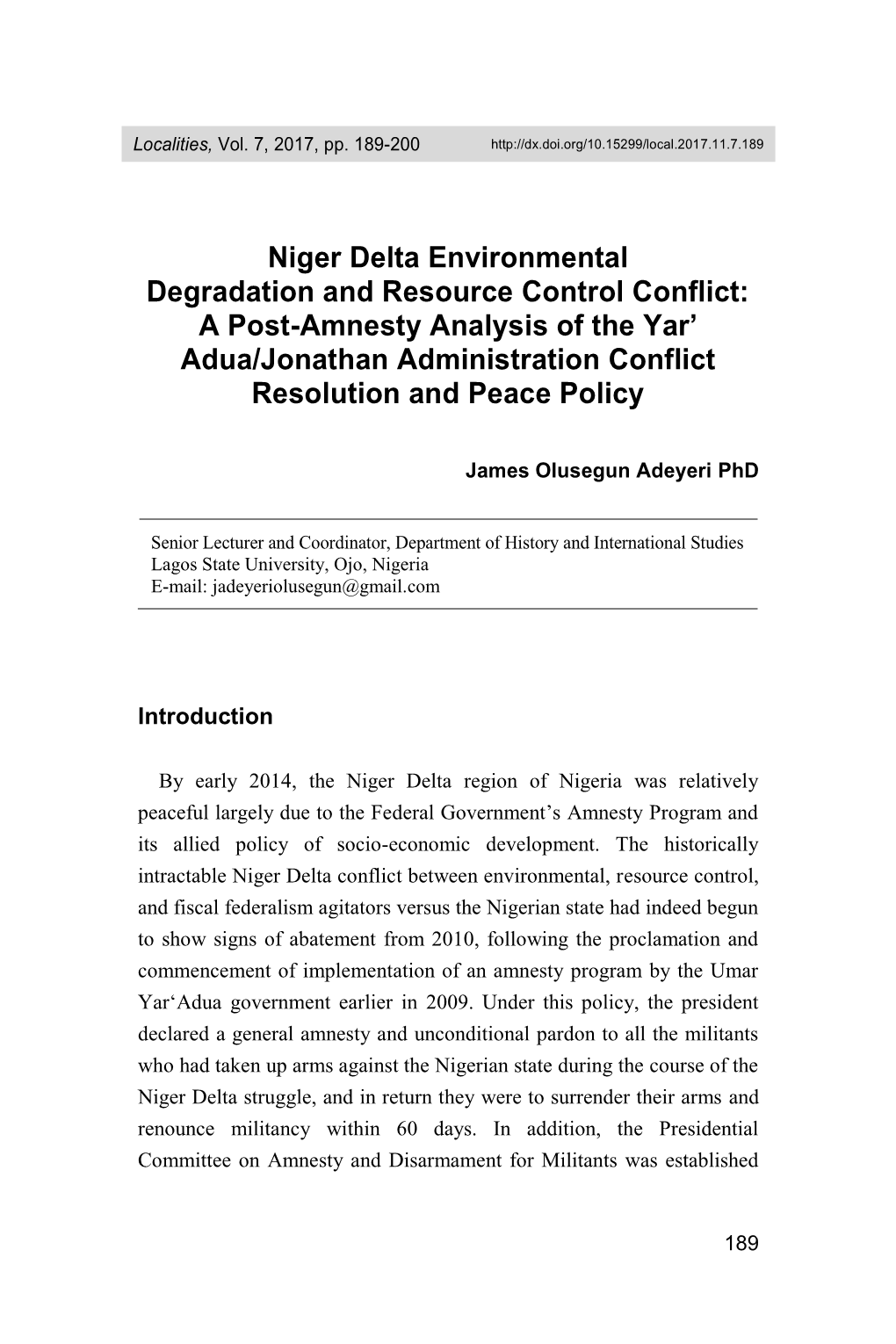 Niger Delta Environmental Degradation and Resource Control