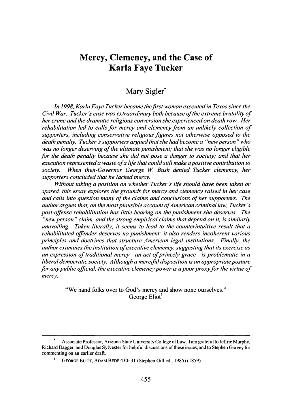 Mercy, Clemency, and the Case of Karla Faye Tucker